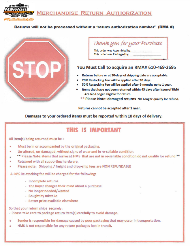 Refund and Returns Policy Hanlon Motorsports
